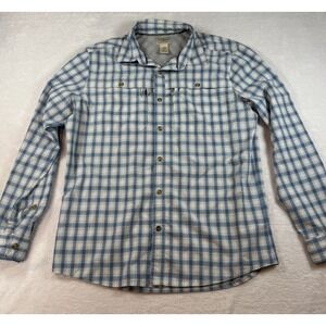 LL BEAN No Fly Zone Button Up Shirt 295056 Blue Plaid Medium Lightweight Fishing